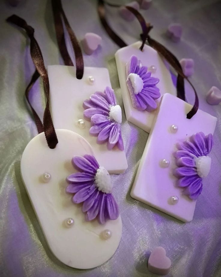 Purple Daisy Hanging Tags — Set of 3